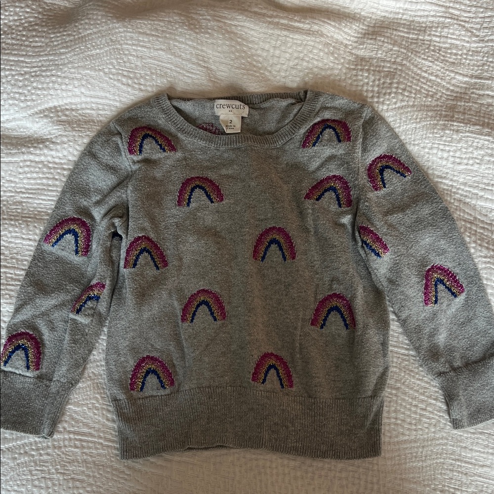 Crewcuts Gray Sweater with Colorful Rainbow Accents